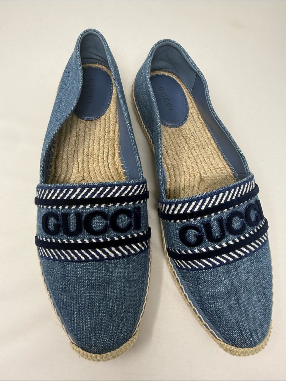 Gucci Denim Blue Embroidered Logo Espadrilles